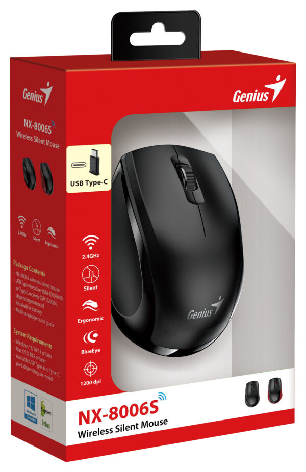 Genius Mouse Wireless Silent USB-C Receiver NX-8006S Black - Image 2