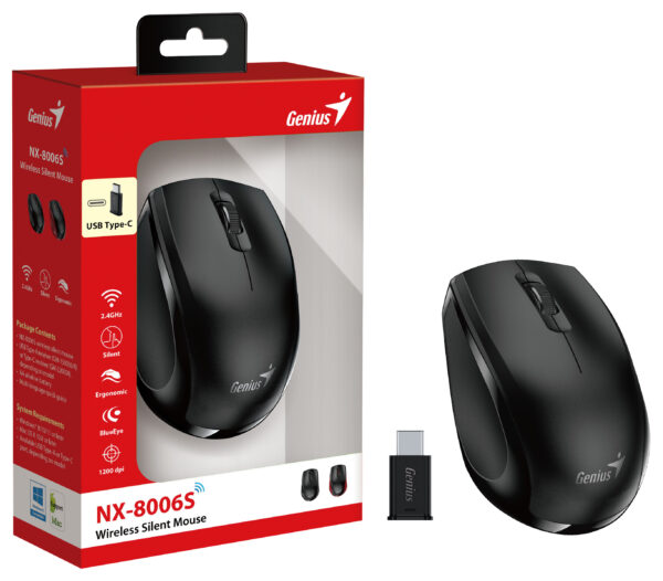Genius Mouse Wireless Silent USB-C Receiver NX-8006S Black - Image 3