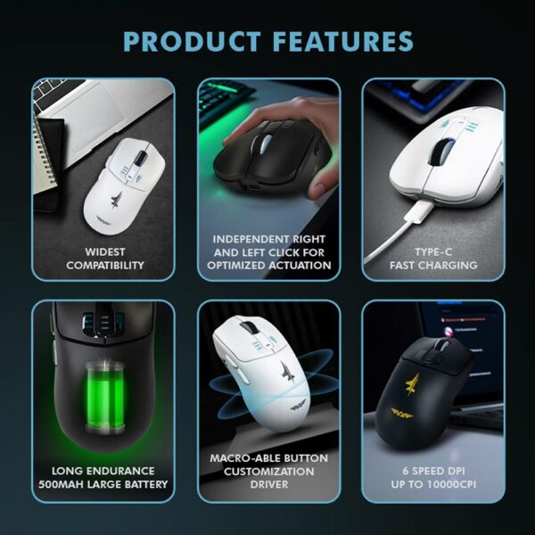 Armaggeddon Gaming Mouse Wired+2.4G+BT Recharge 5B MIRAGE-V White - Image 4