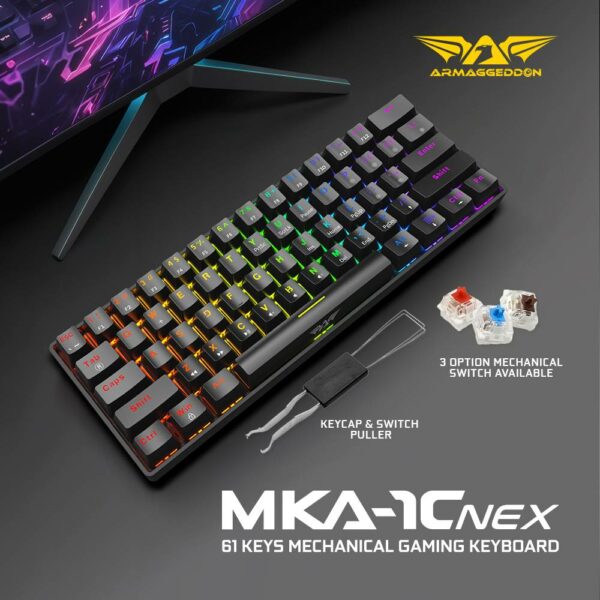 Armaggeddon Gaming Keyboard Mech 61K Clicky (Blue) MKA-1C NEX Black - Image 4