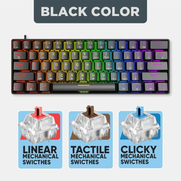 Armaggeddon Gaming Keyboard Mech 61K Clicky (Blue) MKA-1C NEX Black - Image 2