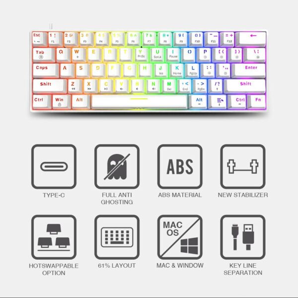 Armaggeddon Gaming Keyboard Mech 61K Tactile (Brown) MKA-1C NEX Black - Image 3