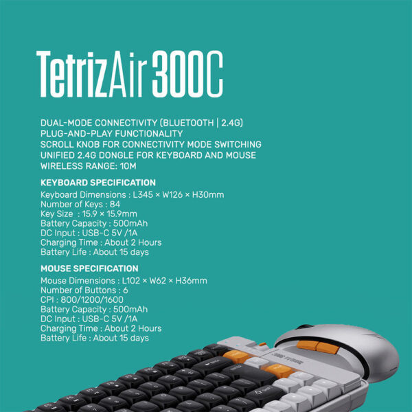 Alcatroz Keyboard & Mouse 2.4G+BT Combo 84K Tetriz Air 300C Summer White - Image 3