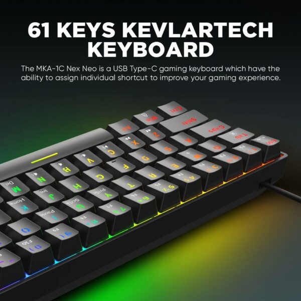 Armaggeddon Gaming Keyboard Mech 61K Clicky (Blue) MKA-1C NEX Black - Image 5