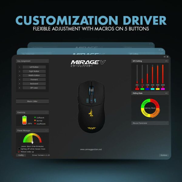 Armaggeddon Gaming Mouse Wired+2.4G+BT Recharge 5B MIRAGE-V Black - Image 5