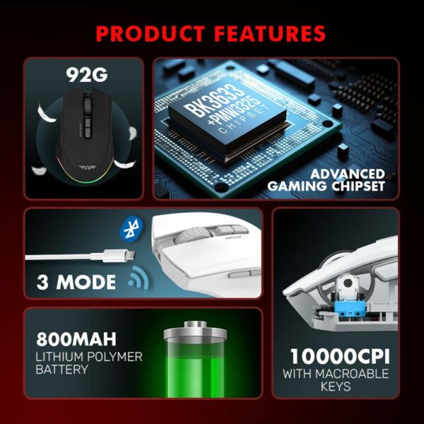 Armaggeddon Gaming Mouse Wired+2.4G+BT Recharge 7B MIRAGE VII Black - Image 11