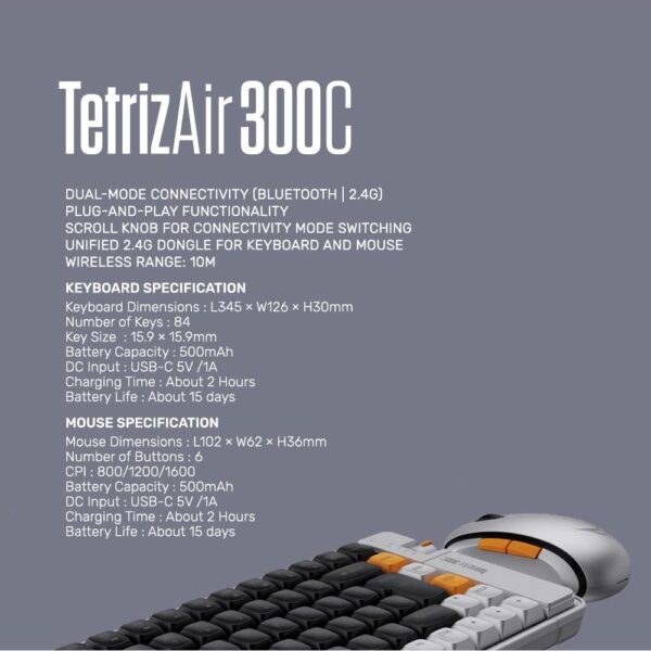 Alcatroz Keyboard & Mouse 2.4G+BT Combo 84K Tetriz Air 300C Winter White - Image 8