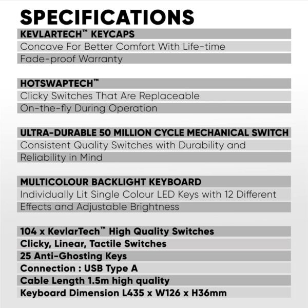 Armaggeddon Gaming Keyboard Mech 104K Clicky (Blue) MKA-7C (2024) Black - Image 11