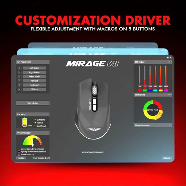 Armaggeddon Gaming Mouse Wired+2.4G+BT Recharge 7B MIRAGE VII White - Image 7
