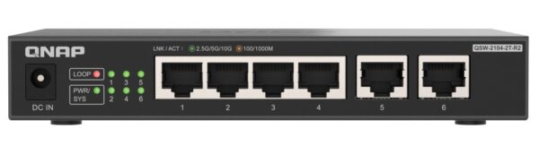 QNAP 6-Port Multi-Gig Unmanaged Switch with 4x 2.5GbE & 2x 10GbE RJ45 Ports QSW-2104-2T-R2